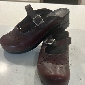 Dansko Burgundy Leather Clogs with Perforated Design